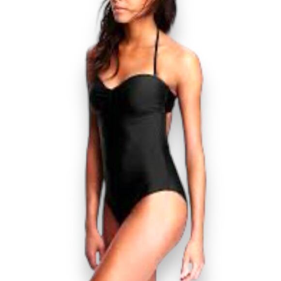 Old Navy‎ Bandeau-Style Halter Ruffle Trim Swimsuit Black Medium - Picture 1 of 9